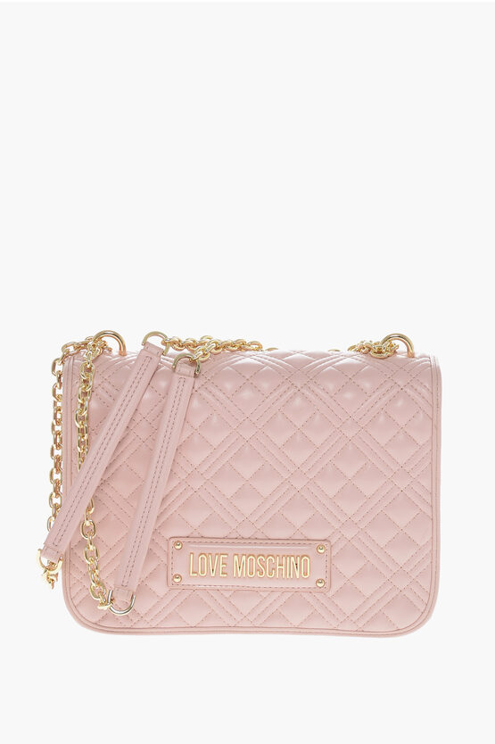 Moschino Love Faux Leather Quilted Shoulder Bag With Lm On The Back In Pink