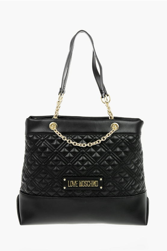 Moschino Love Faux Leather Quilted Shoulder Bag With Monogram In Black
