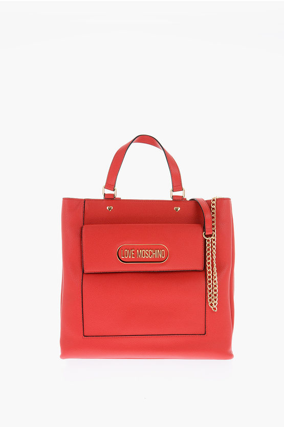 Moschino Love Faux Leather Rectangular Bag With Maxi Patch Pocket In Red