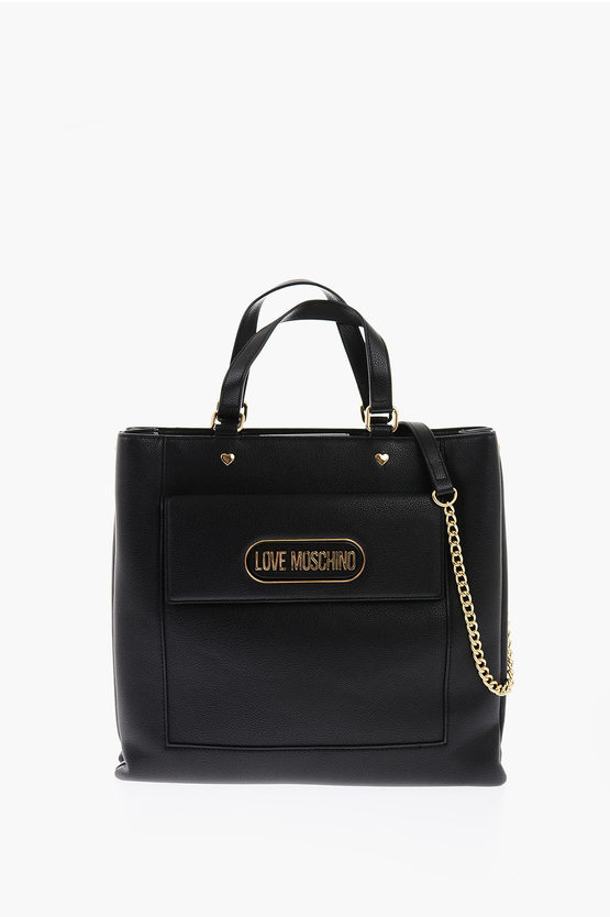 Moschino Love Faux Leather Rectangular Bag With Maxi Patch Pocket In Black