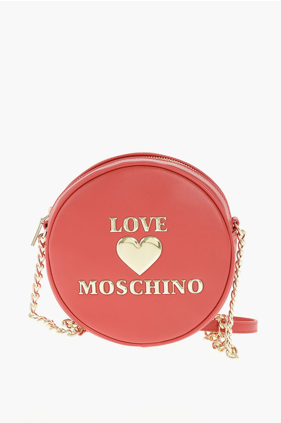 Moschino Love Faux Leather Roun Crossbody Bag With Zip Closure In Black