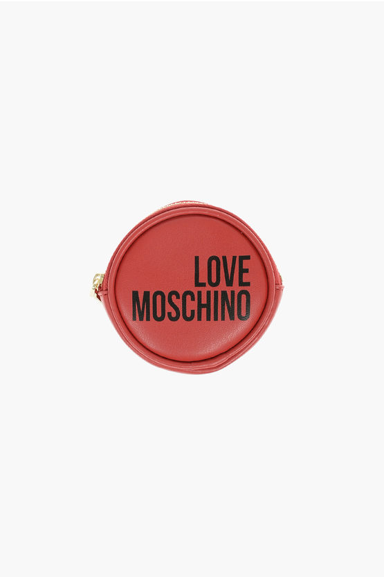 Moschino Love Faux Leather Round Charm For Bags With Karabiner In Red