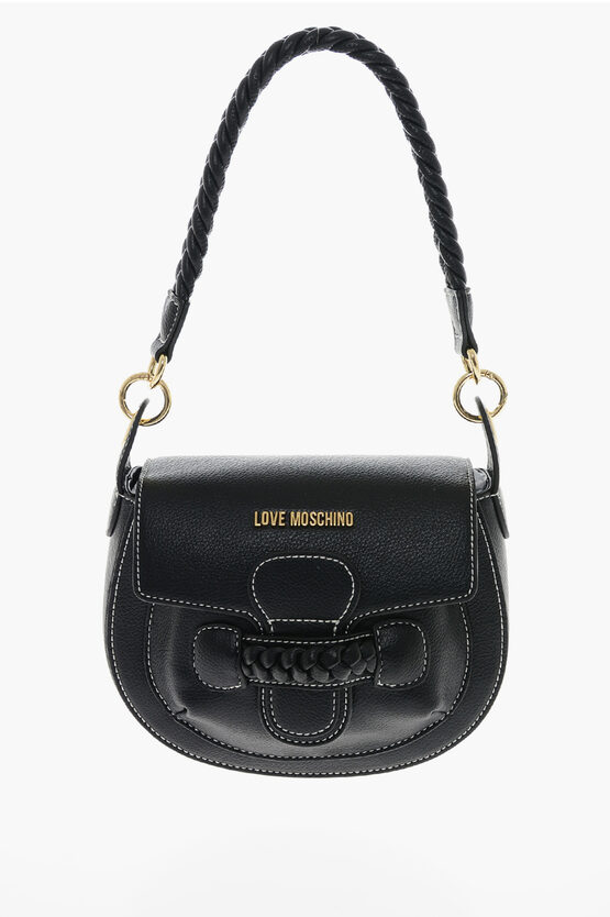 Moschino Love Faux Leather Saddle Bag With Braided Details In Burgundy