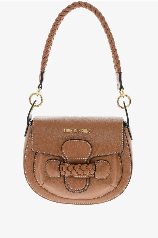 Moschino Love Faux Leather Saddle Bag With Braided Details In Burgundy