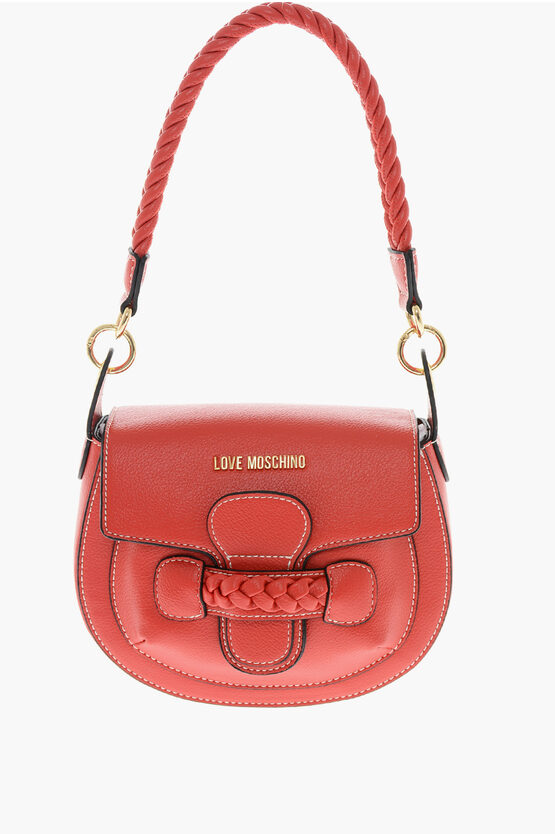 Moschino Love Faux Leather Saddle Bag With Braided Details In Neutral