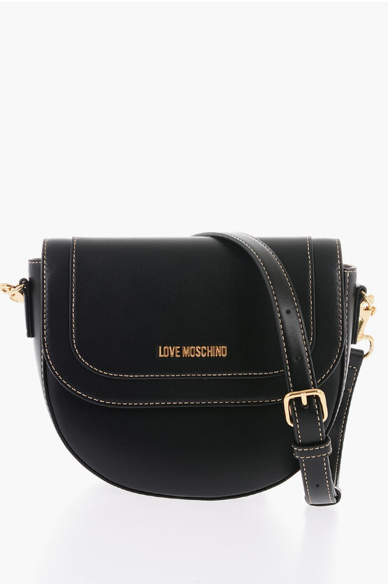 Moschino Love Faux Leather Saddle Bag With Removable Shoulder Strap In Brown