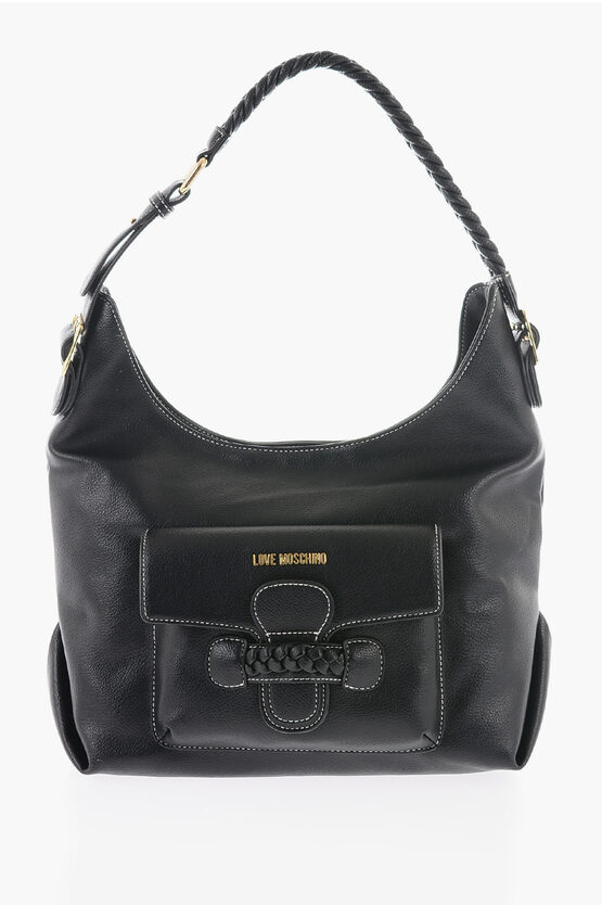 Moschino Love Faux Leather Shoulder Bag With Braided Handle In Black