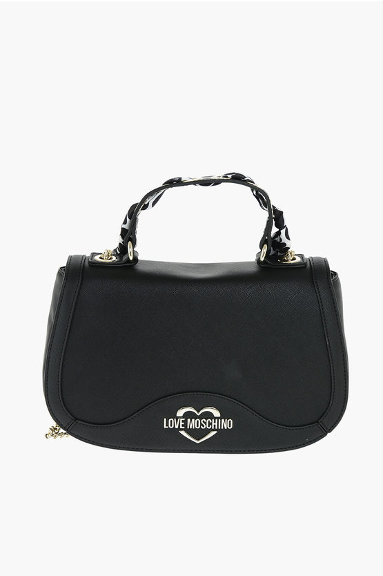 Moschino Love Faux Leather Shoulder Bag With Braided Neckerchief In Black