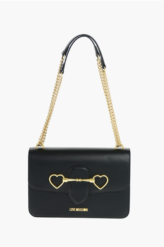Moschino Love Faux Leather Shoulder Bag With Chain In Black