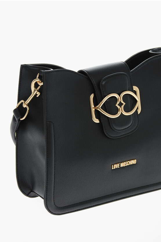LOVE Faux Leather Shoulder Bag with Gold Hearts