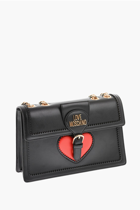 Moschino Love Faux Leather Shoulder Bag With Golden Chain In Blue