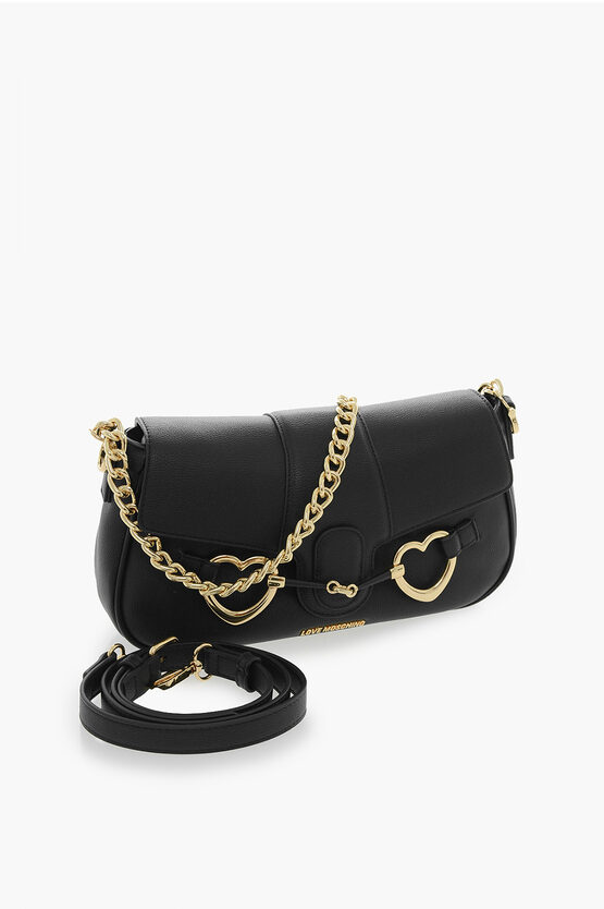 LOVE Faux Leather Shoulder Bag with Golden Chain