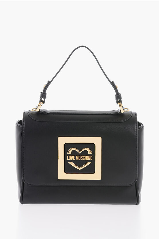 Moschino Love Faux Leather Shoulder Bag With Golden Details In Blue