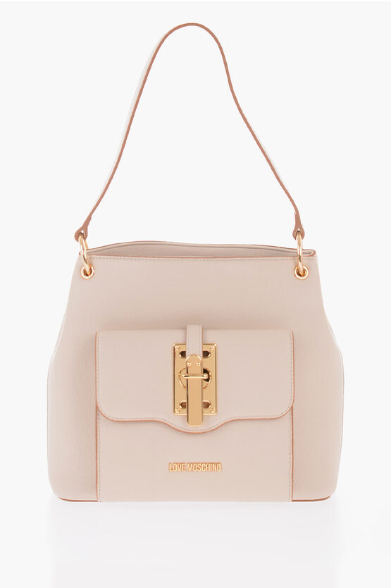 Moschino Love Faux Leather Shoulder Bag With Golden Details In Brown