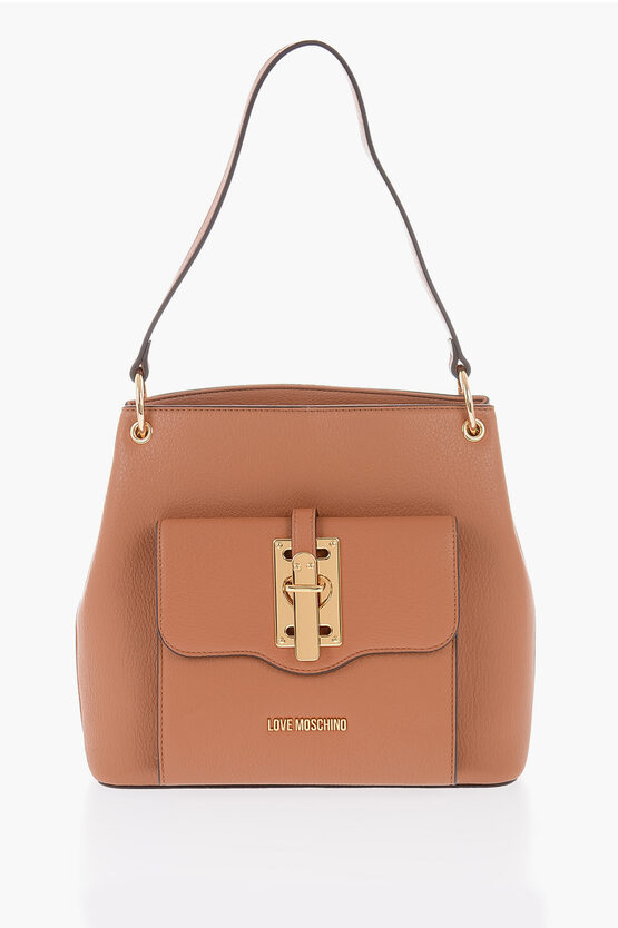 Moschino Love Faux Leather Shoulder Bag With Golden Details In Burgundy