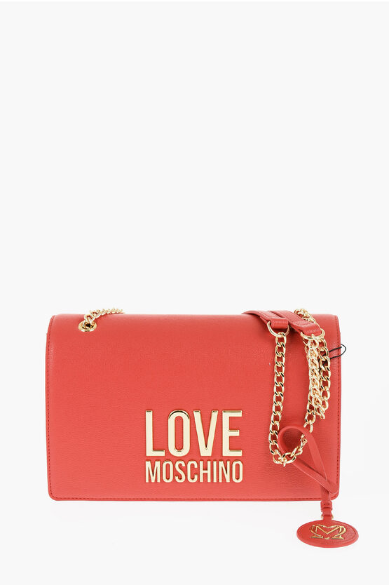 Moschino Love Faux Leather Shoulder Bag With Golden Details In Burgundy
