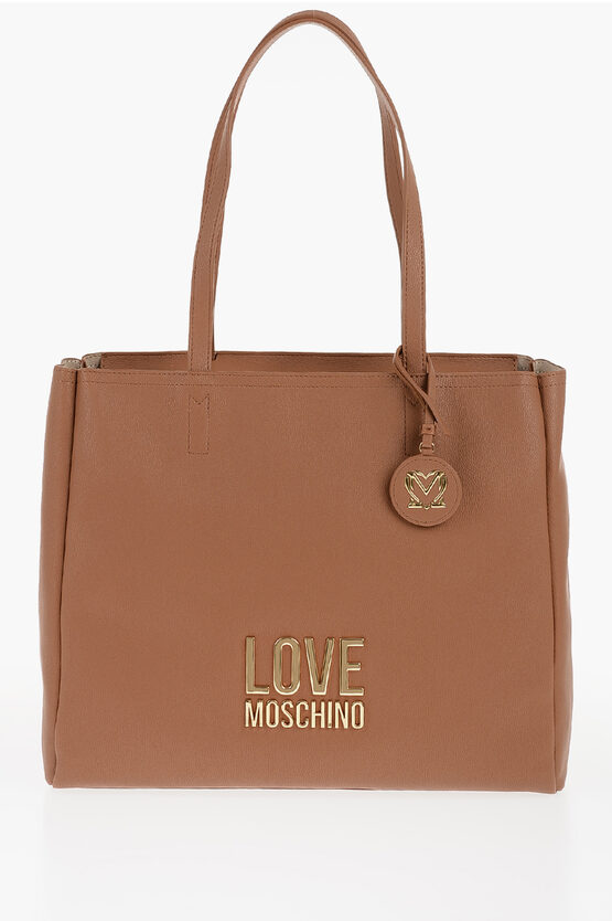 Moschino Love Faux Leather Shoulder Bag With Golden Logo In Black