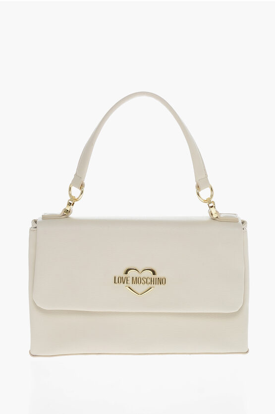 Moschino Love Faux Leather Shoulder Bag With Golden Logo In Blue