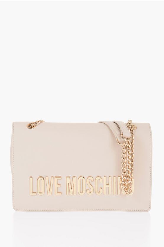 MOSCHINO LOVE FAUX LEATHER SHOULDER BAG WITH GOLDEN LOGO 