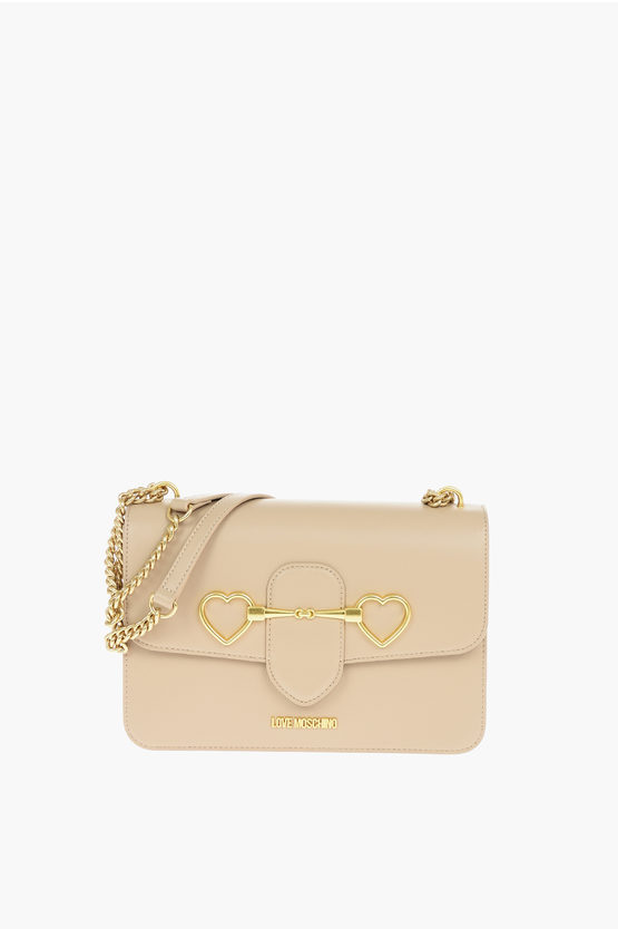 Moschino Love Faux Leather Shoulder Bag With Maxi Clam Heart Clamp In White