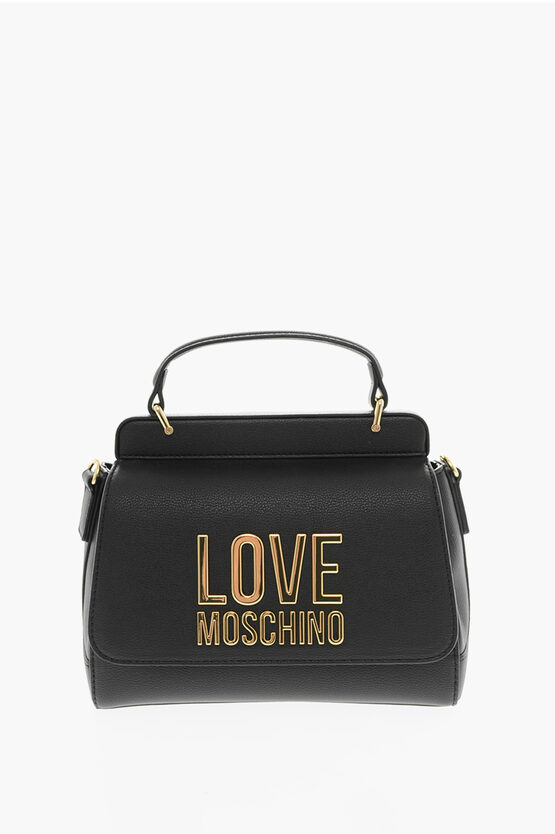 Moschino Love Faux Leather Shoulder Bag With Maxi Golden Logo In Brown