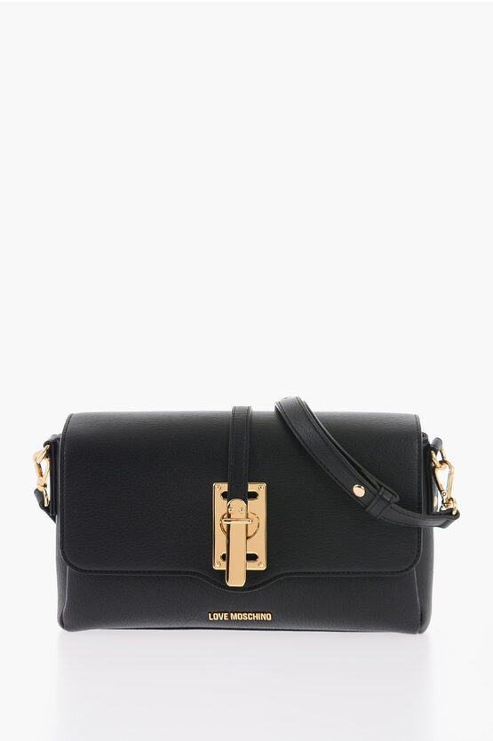 Moschino Love Faux Leather Shoulder Bag With Maxi Logo On The Back In Black
