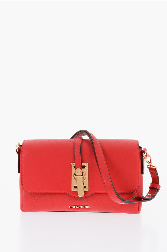 Moschino Love Faux Leather Shoulder Bag With Maxi Logo On The Back In Red