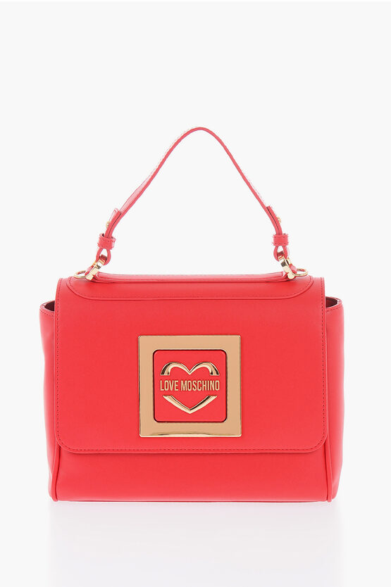 Moschino Love Faux Leather Shoulder Bag With Metal Golden Logo In Blue