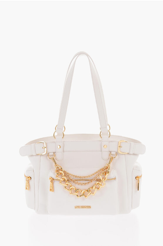 Moschino Love Faux Leather Shoulder Bag With Removable Golden Charm In White