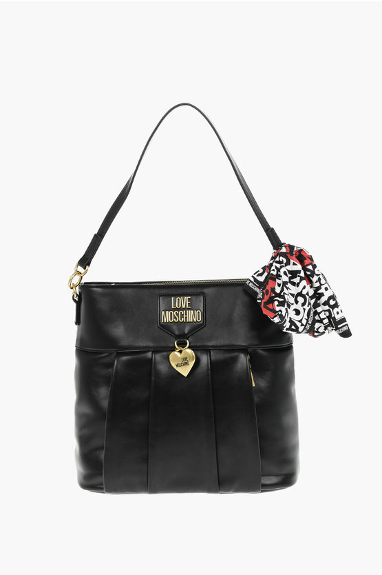 Moschino Love Faux Leather Shoulder Bag With Shape Heart And Removabl In Black