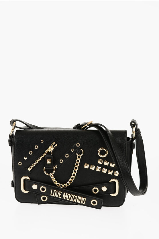 Moschino Love Faux Leather Starry Night Shoulder Bag With Studs And G In Blue