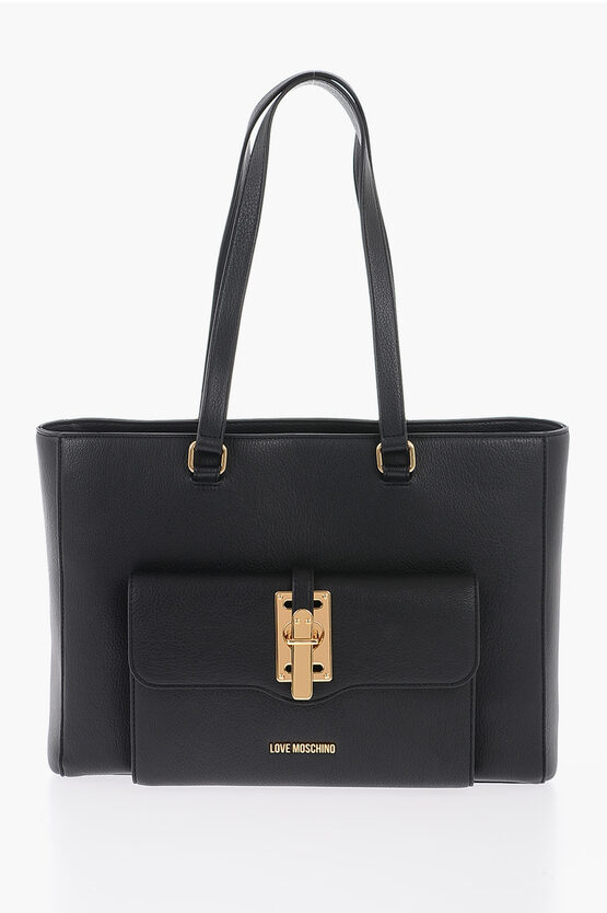 Moschino Love Faux Leather Tote Bag With Golden Details In Metallic