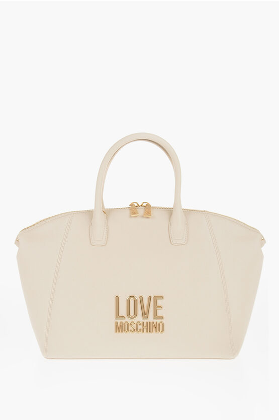 Moschino Love Faux Leather Tote Bag With Golden Logo In Burgundy