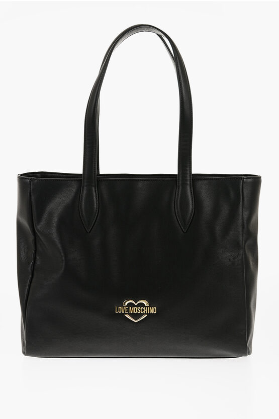 Moschino Love Faux Leather Tote Bag With Heart Shaped Pouch In Black