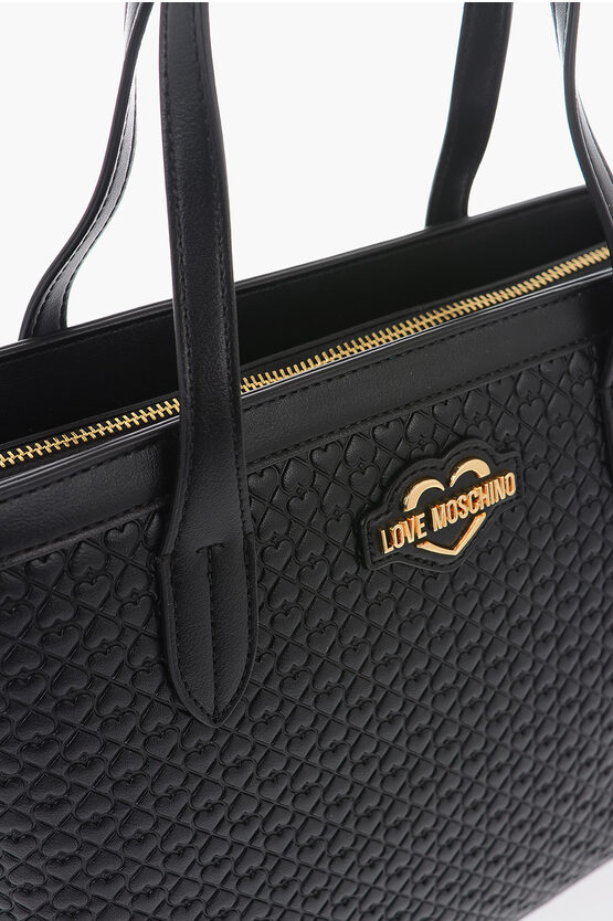  LOVE Faux Leather VALENTINA Tote Bag with All-Over Hearts 