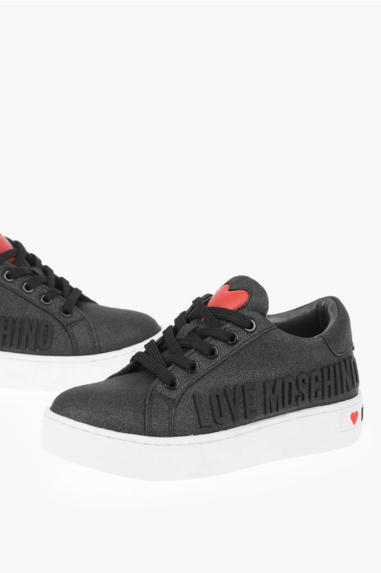 Moschino Love Glittery Low Top Trainers With Logo In Black