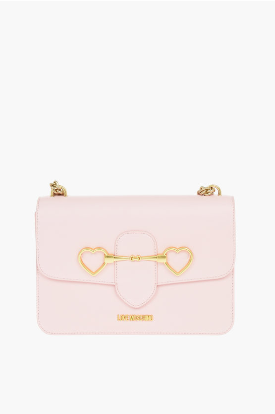 Moschino Love Golden Clamp Faux Leather Shoulder Bag In White
