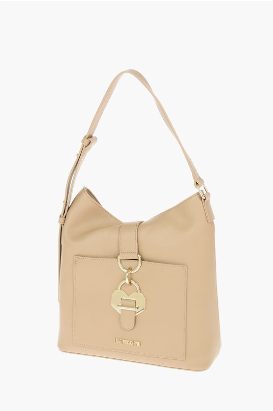 Moschino Love Golden Detail Faux Leather Hobo Bag In Neutral