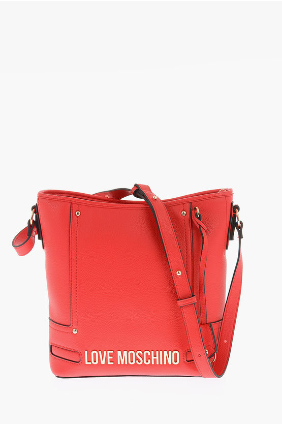 Moschino Love Golden Details Faux Leather Crossbody Bag In Red