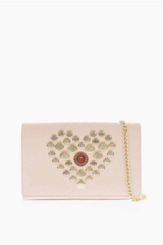 Moschino Love Golden Details Faux Leather Crossbody Bag In Orange