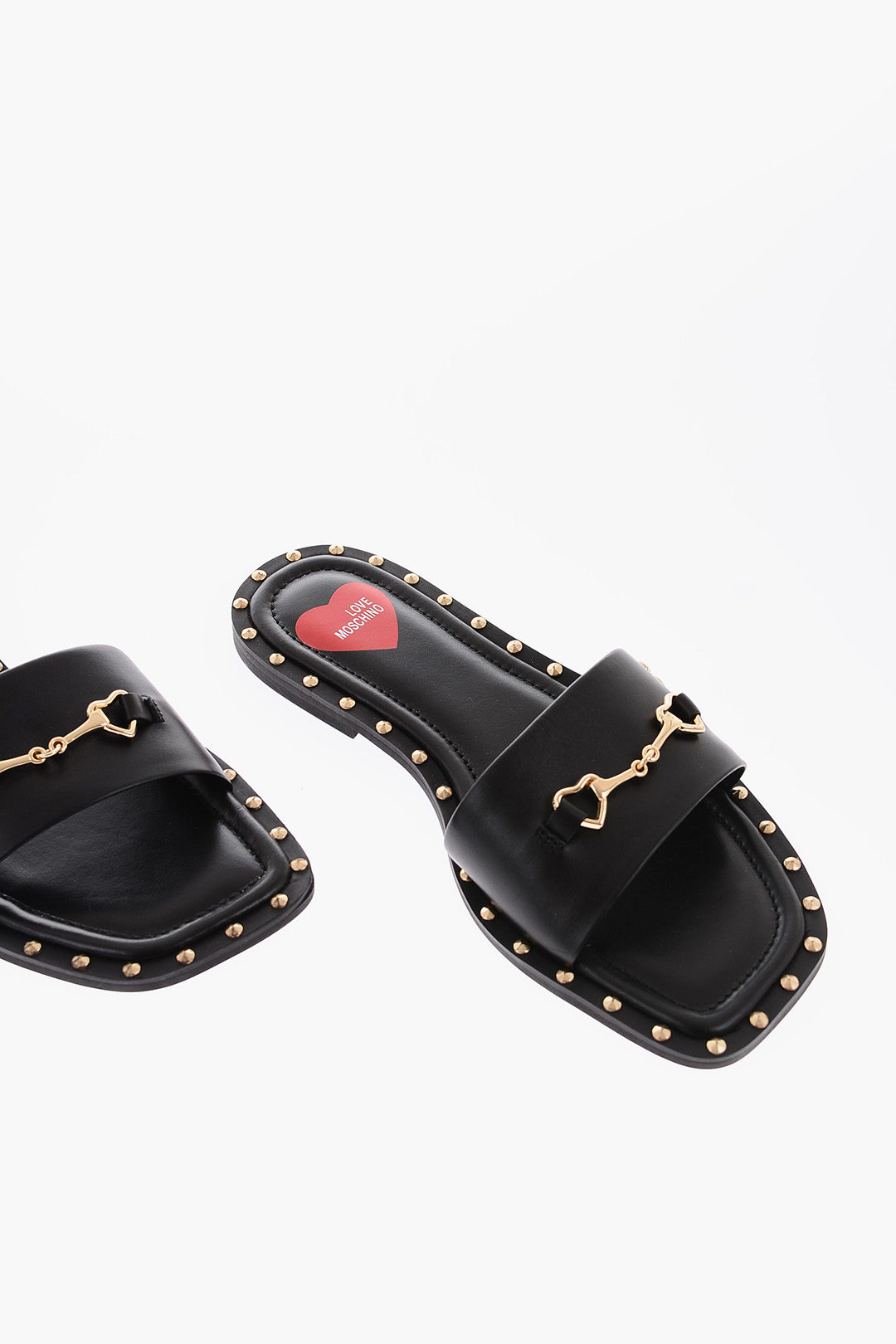 farvestof Næsten Stor vrangforestilling Moschino LOVE Golden Details Leather Flat Sandals women - Glamood Outlet