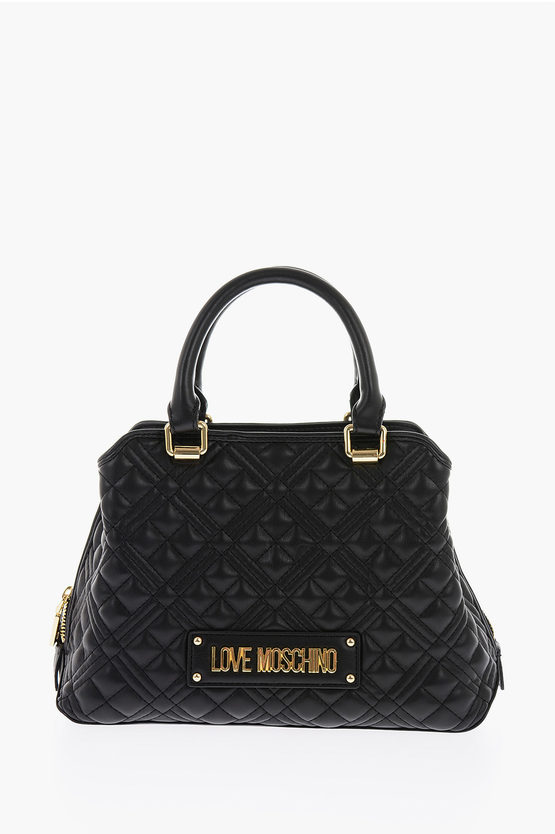Moschino Love Golden Details Quilted Faux Leather Bag In Black