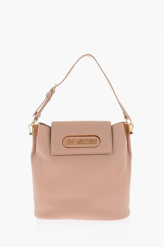 Moschino Love Golden Logo Faux Leather Shoulder Bag In Brown