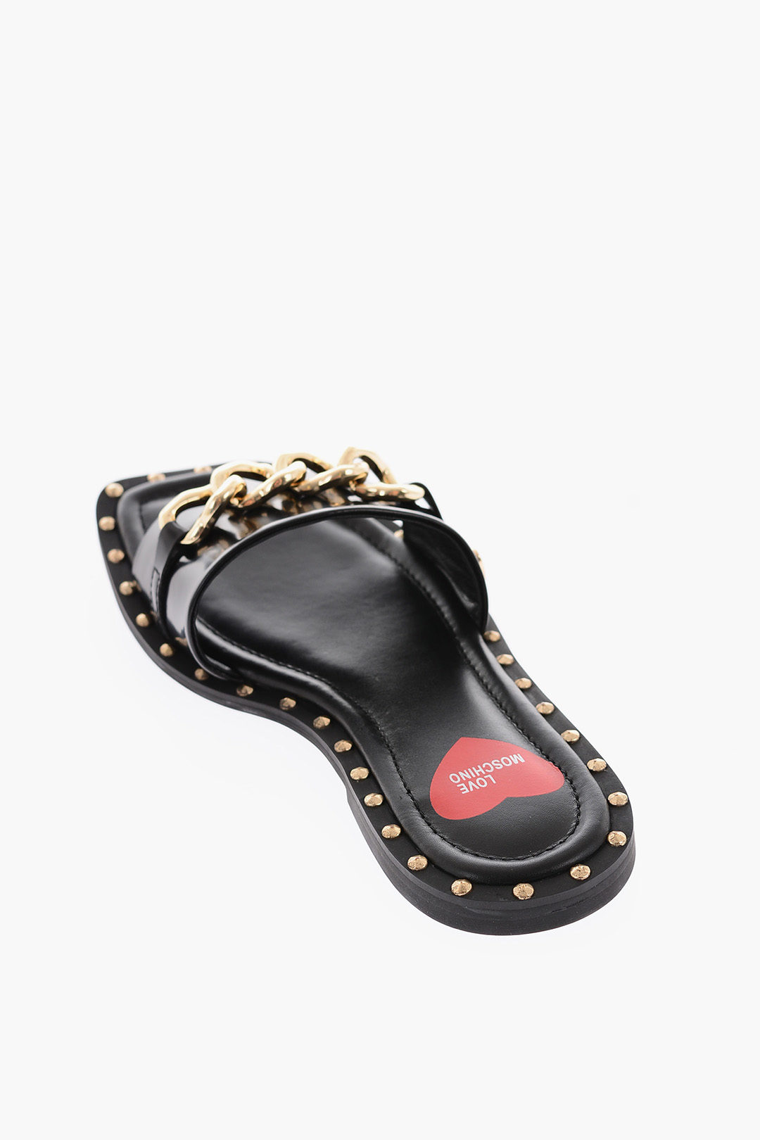 Bekræftelse form nyheder Moschino LOVE Golden Studs and Chain FLAT15 Sandals women - Glamood Outlet