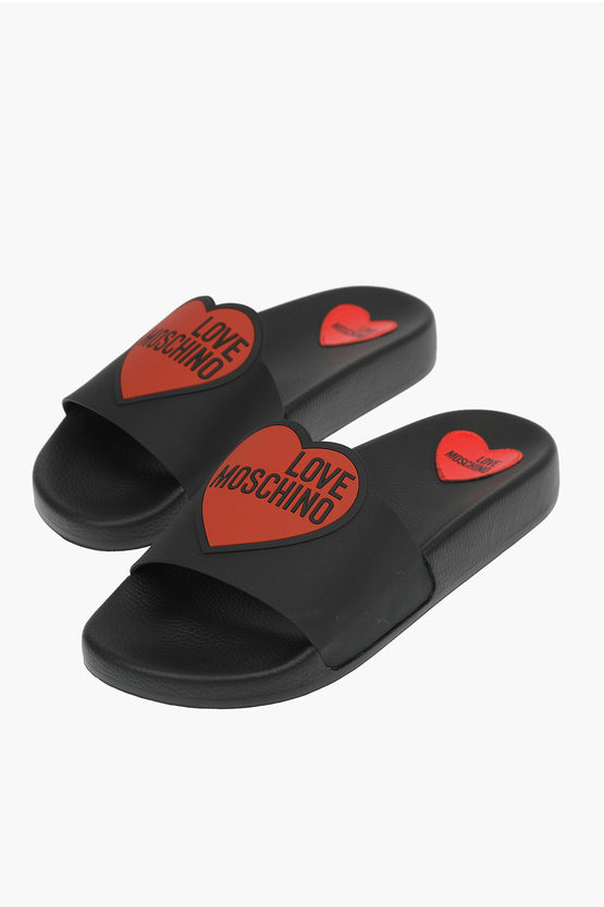 Moschino Love Heart Printed Slipper In Black