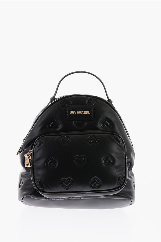 Moschino Love Hearts Embossed Faux Leather Backpack In Black