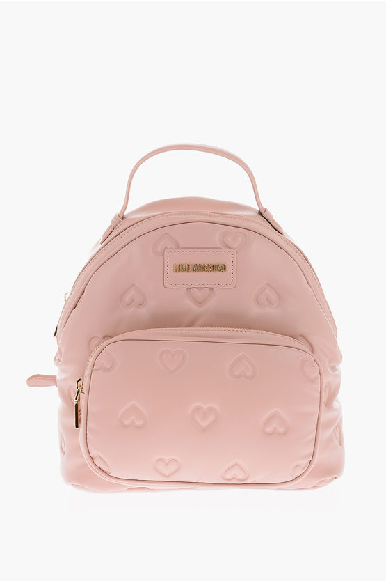 Moschino Love Hearts Embossed Faux Leather Backpack In Pink