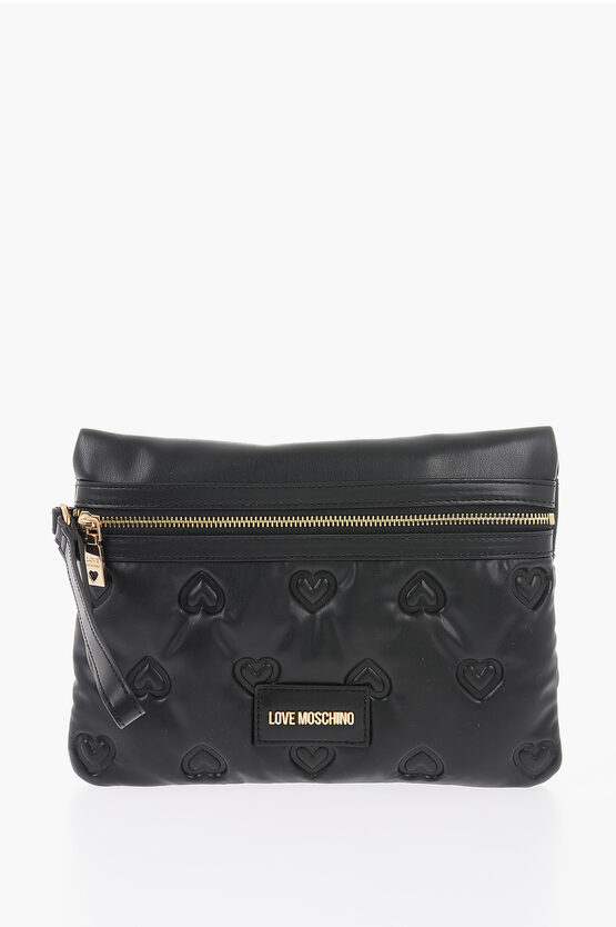Moschino Love Hearts Embossed Faux Leather Handbag In Black