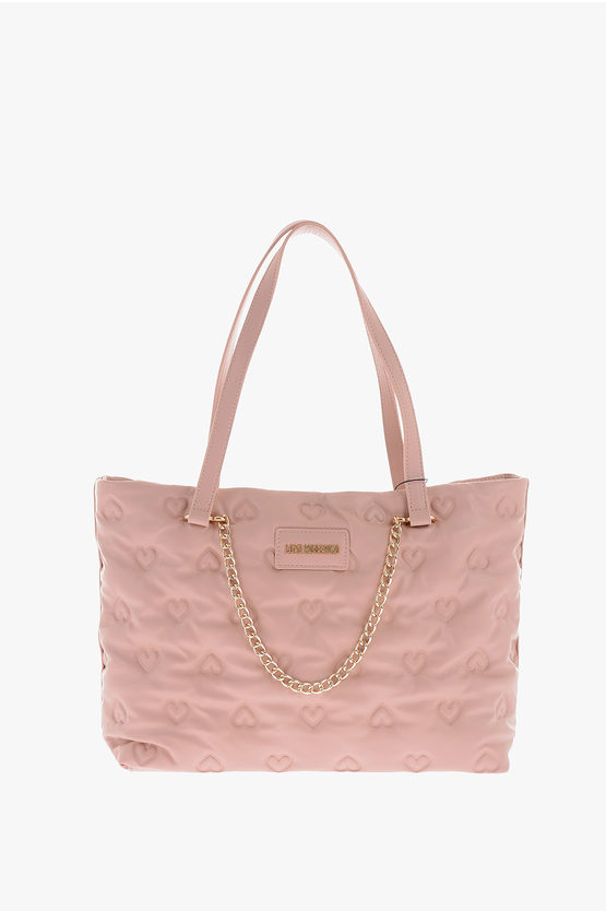 Moschino Love Hearts Embossed Faux Leather Shoulder Bag In Pink