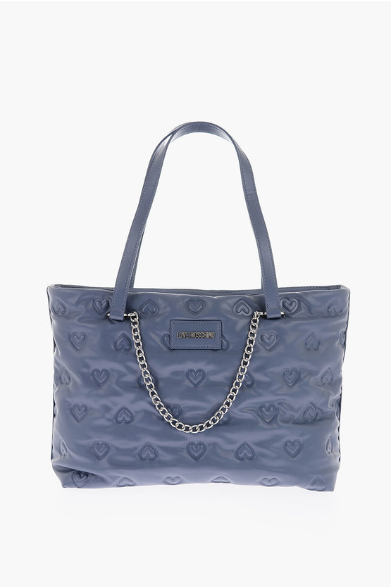 Moschino Love Hearts Embossed Faux Leather Shoulder Bag In Blue